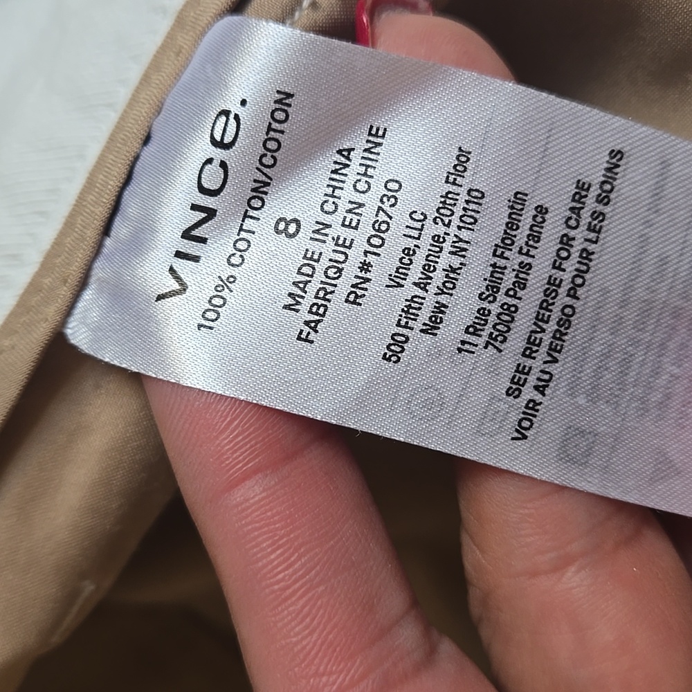 Vince Mid-Rise Chino Pants – Size 8 100% Cotton Cropped Twill Classic Minimalist - Picture 7 of 10